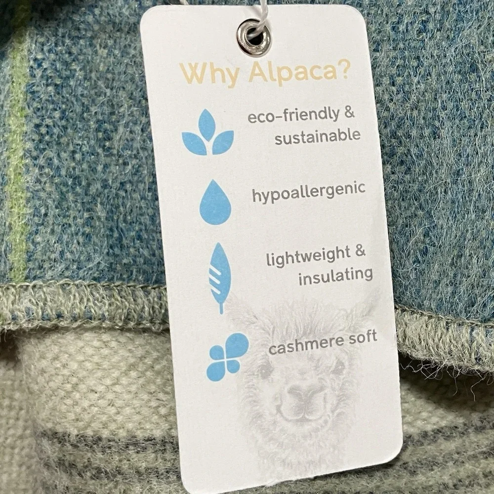Shupaca Alpaca Throw Blanket Green Blue Striped 60% Alpaca Made in Ecuador